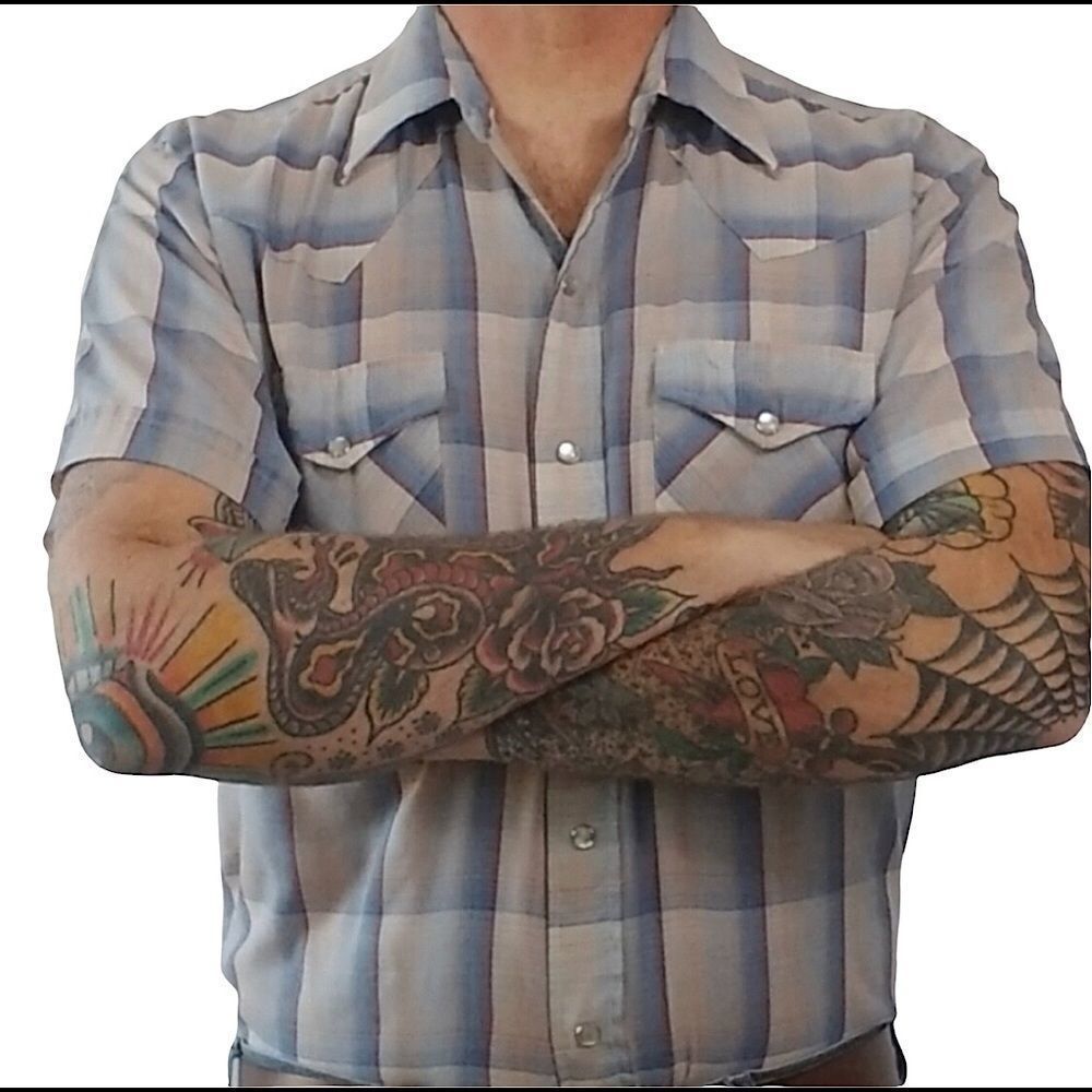 Vintage Dee Cee Rangers short sleeve western snap shirt, plaid, sz XL